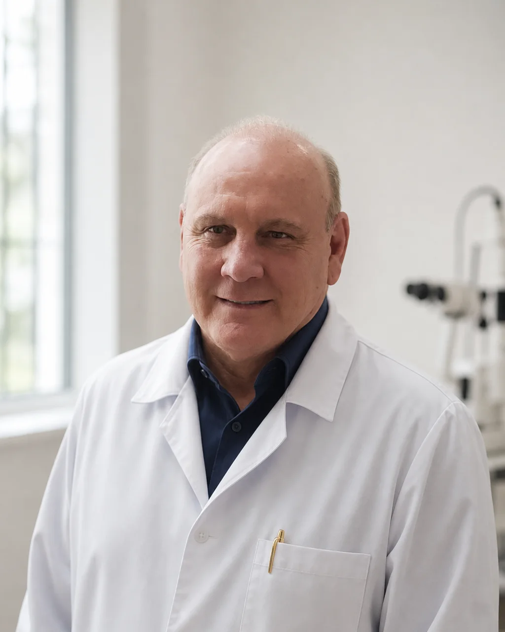 Dr. Roberto Conte em seu consultório de oftalmologia